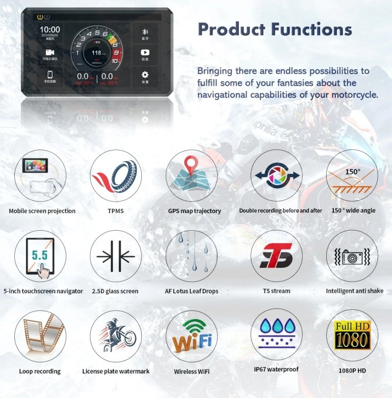 S2 Elite 5.5 inch Motorcycle Navigation Android Auto Carplay with GPS Camera and TPMS – Universal - Image 2
