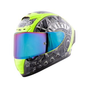 Steelbird  SA-2 TERMINATOR 2.0 GLOSSY FLUO NEON WITH GREY FITTED  (WITH ANTI-FOG SHIELD HOLDER)
