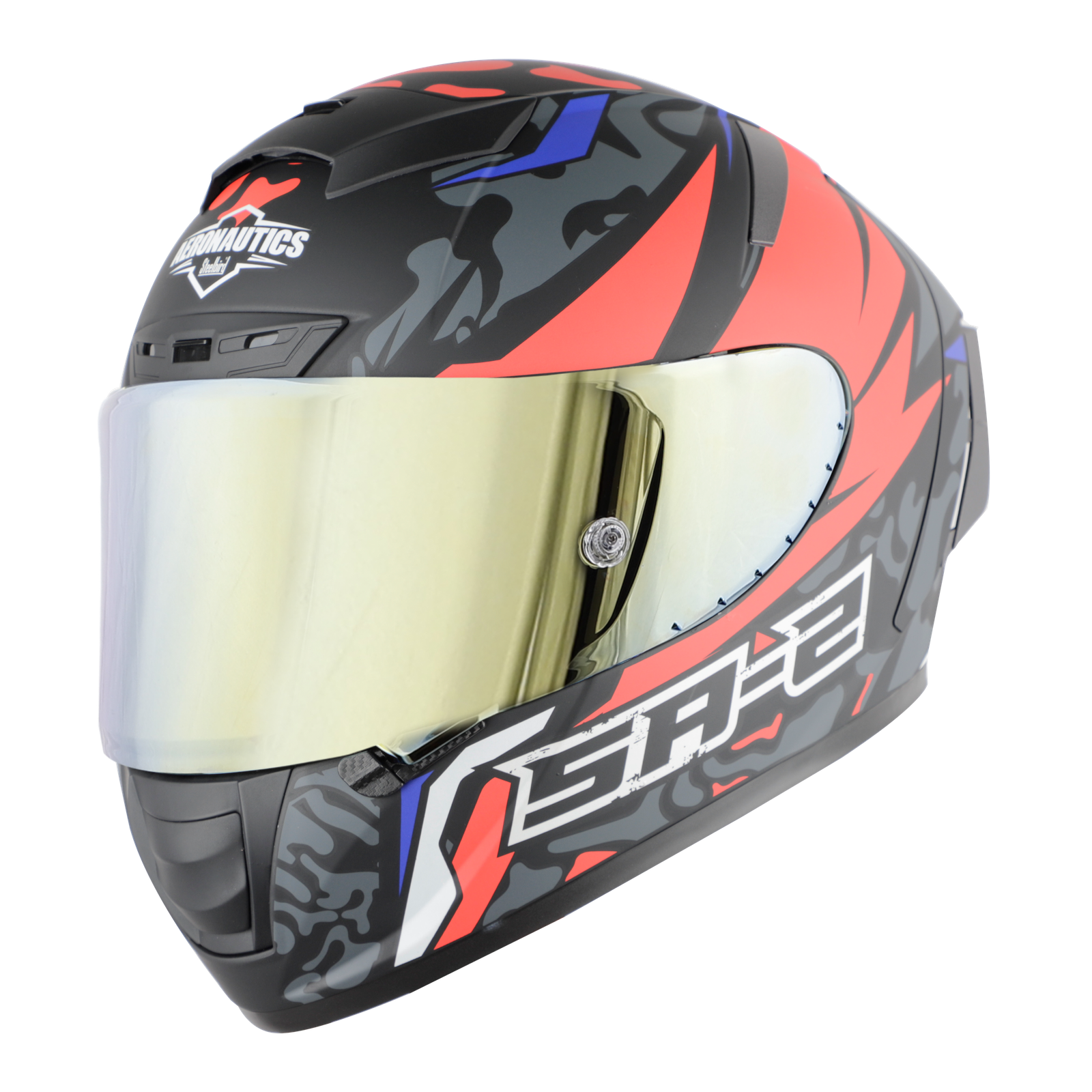 Steelbird SA-2 TERMINATOR 3.0 MAT BLACK WITH RED FITTED WITH CLEAR VISOR EXTRA GOLD CHROME VISOR FREE (WITH ANTI-FOR SHIELD HOLDER)