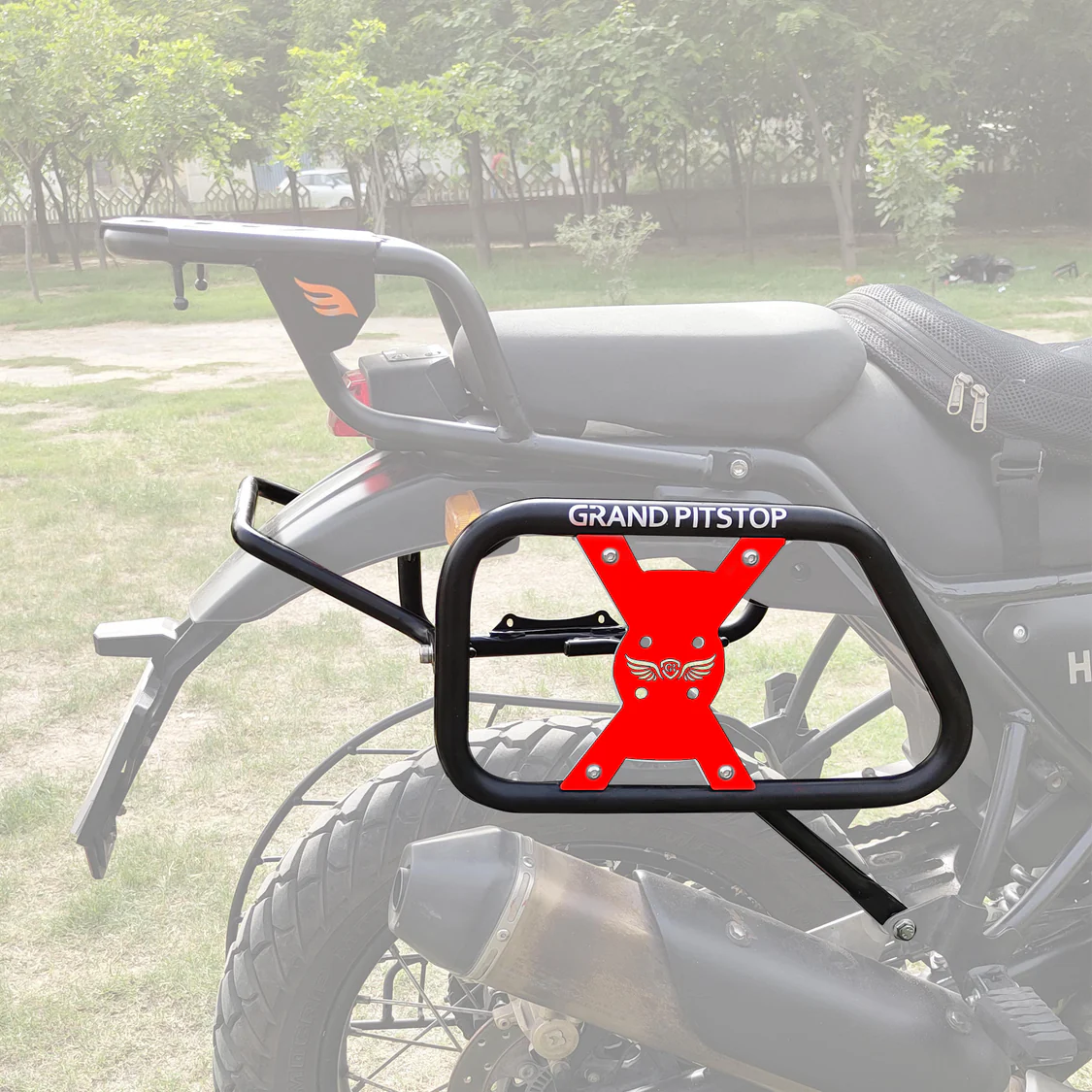 Grand Pitstop Saddle Stay (Pair) with Jerry Can Mounting For Royal Enfield Himalayan-Black + Red - Image 4