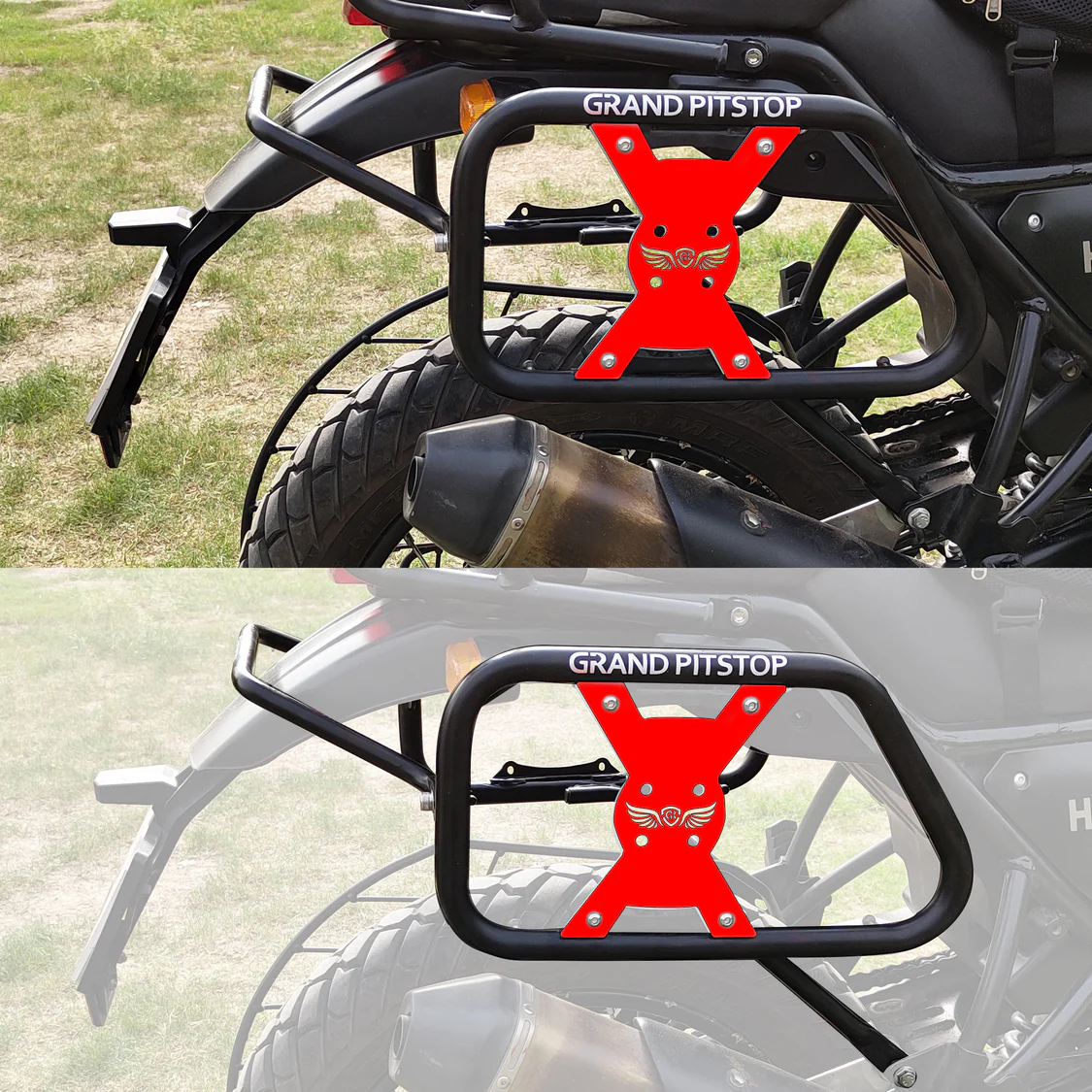 Grand Pitstop Saddle Stay (Pair) with Jerry Can Mounting For Royal Enfield Himalayan-Black + Red - Image 3
