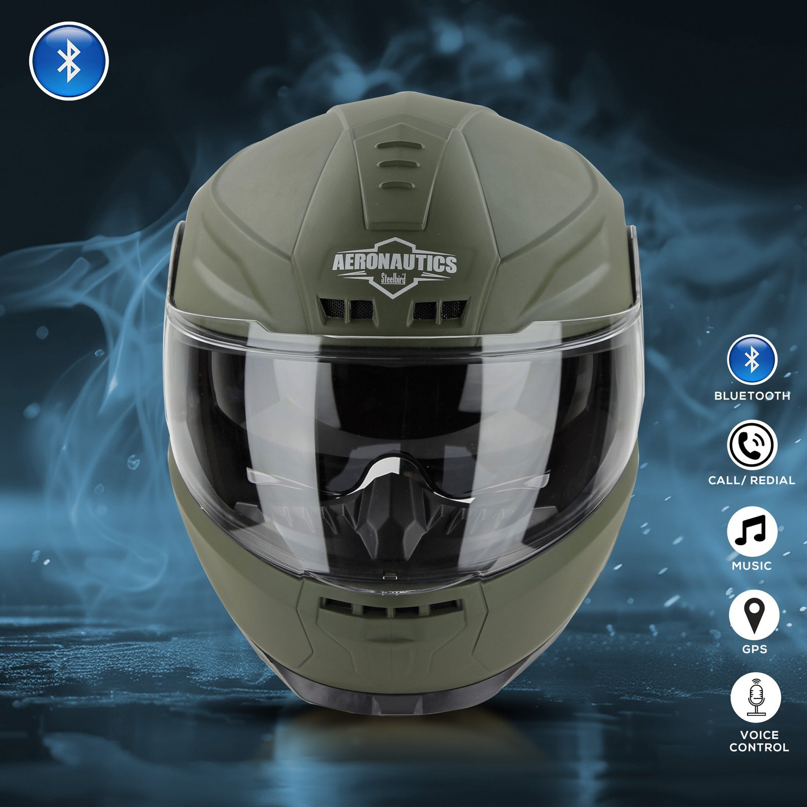 Steelbird Bluetooth Full Face (Dashing Battle Green) - Image 3
