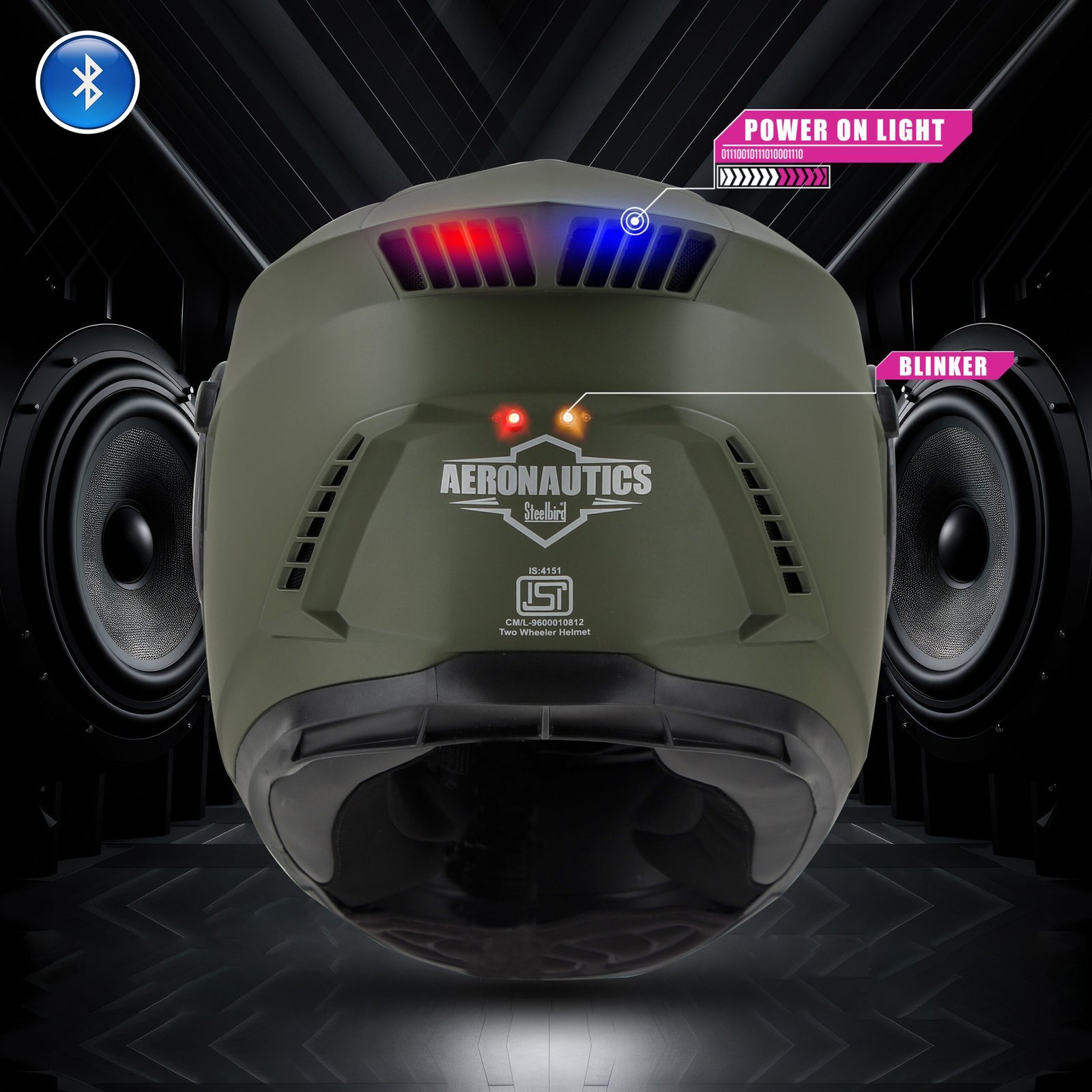 Steelbird Bluetooth Full Face (Dashing Battle Green) - Image 4