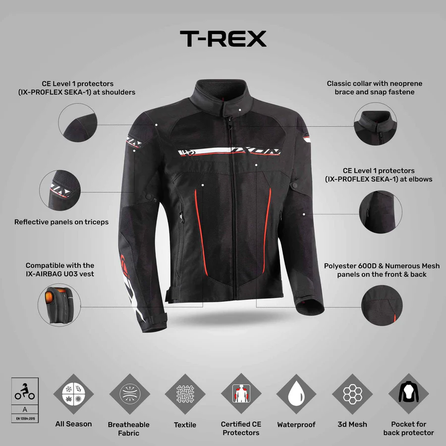 Ixon T-Rex Jacket - Black/White/Red - Image 2