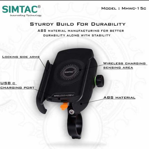 SIMTAC Mobile Holder Wireless Charger With USB C Bikes/ Scooters| MHWC-15C - Image 2