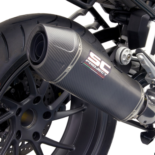 SC PROJECT EXHAUST FOR BMW R 1250 R (2019 – 2020) – RS – RS – EURO 4 X-Plorer II Carbon Fiber Muffler with Carbon fiber end cap