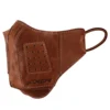 Axor Nux brown 3D leather motorcycle mask with artisanal oil finish and adjustable straps.