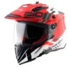 Axor X-Cross dual-sport helmet in White Red Speedometer graphics with internal sun shield and off-road peak.