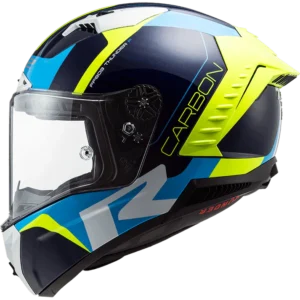 LS2 FF805 Thunder C Racing1 Helmet GL.Blue H-V Yellow-06 showing carbon shell and visor