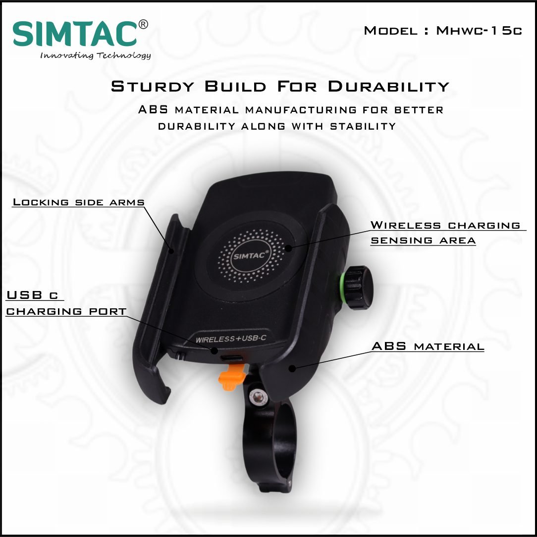SIMTAC Mobile Holder Wireless Charger with USB C Bikes/Scooters| MHWC-15C - Image 4