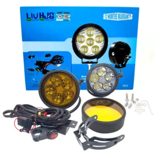 LIU HJG 50W Round 5 LED Fog Lights with Yellow Cap and Wiring Kit Universal for Car & Bike (Pack of 2)