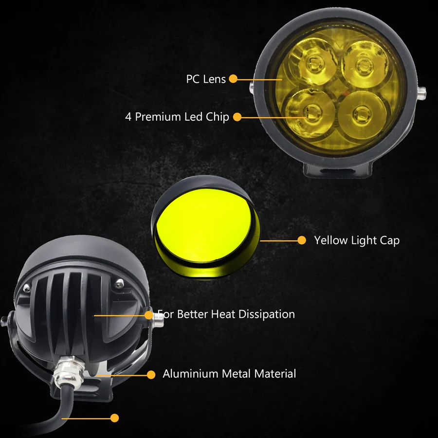 LIU HJG 40W Round 4 LED Fog Lights with Yellow Cap and Wiring Kit Universal for Car & Bike (Pack of 2) - Image 5