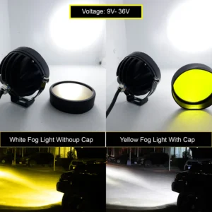 LIU HJG 40W Round 4 LED Fog Lights with Yellow Cap and Wiring Kit Universal for Car & Bike (Pack of 2)