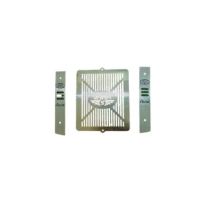 Polished stainless steel radiator grill protector installed on a Jawa 42 Bobber.