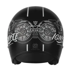 IGN-10 Retro Moto Glossy Black with White Helmet with fiberglass shell and retro design