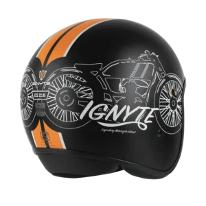 IGN-10 Retro Moto Matt Black with Orange Helmet with sun visor and fiberglass shell