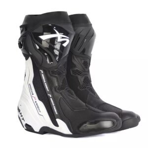 Mocha Knight Track Approved Motorcycle Riding Boot Black White with CE certified protection