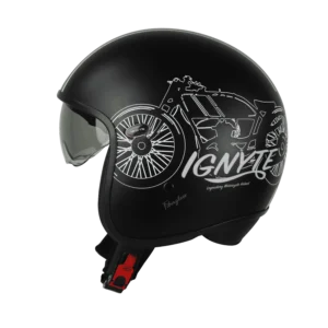 IGN-10 Retro Moto Glossy Black with White Helmet with fiberglass shell and retro design