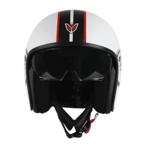 IGN-10 Retro Moto Glossy White with Red Helmet with Drop Down Sun Visor