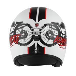 IGN-10 Retro Moto Glossy White with Red Helmet with Drop Down Sun Visor