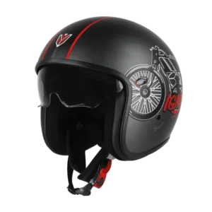 IGN-10 Retro Moto Matt Axis Grey with Red ISI Certified Motorcycle Helmet