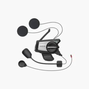 SENA 50C motorcycle communication system with 4K camera and Harman Kardon speakers mounted on helmet