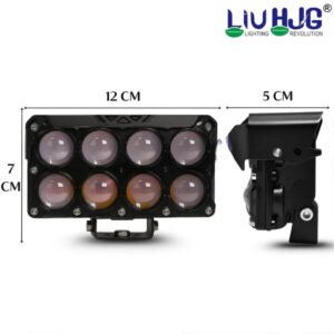 HJG 8 Lens Cube 50W LED Fog Light with Red Blue Flash Mode for Cars and Bikes