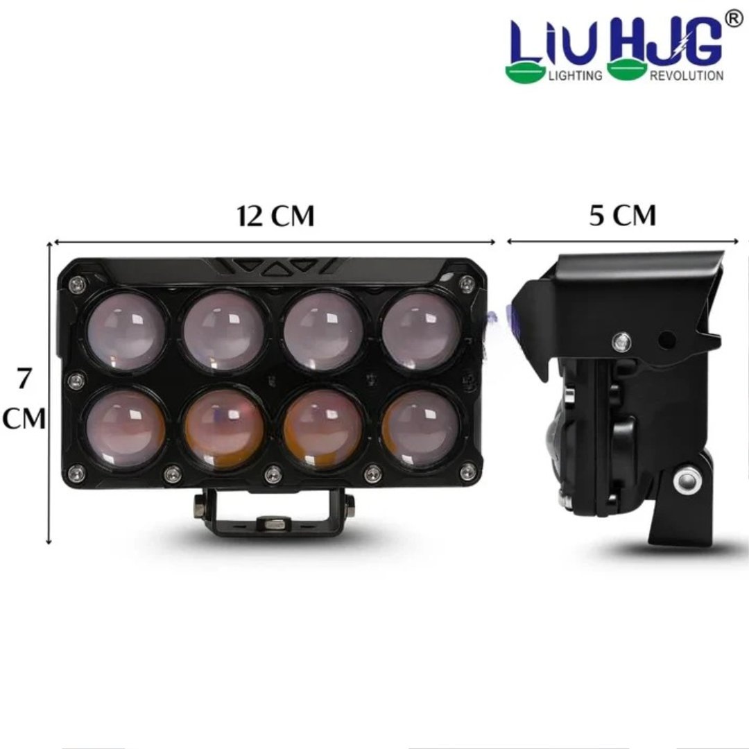 HJG 8 Lens Cube 50W LED Fog Light with Red Blue Flash Mode for Cars and Bikes