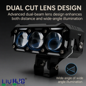 HJG Future Eyes 240W 3 Lens LED Projector Fog Light with Ring DRL for Cars and Bikes