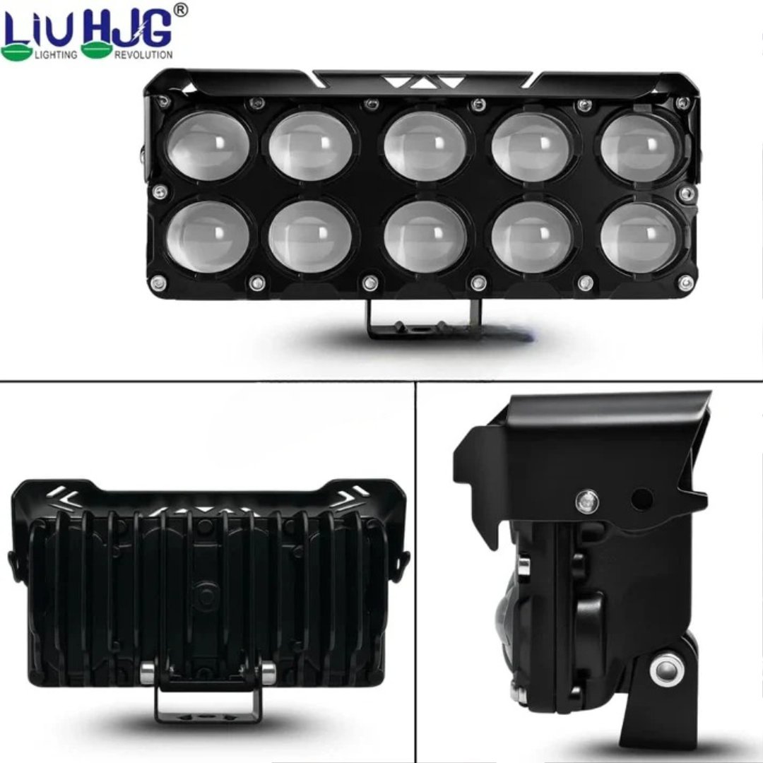 HJG 10 Lens Cube Red Blue 54W JC-34 LED Fog Light with Flash DRL for Cars and Bikes