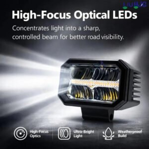 HJG W-07 Minus Cube 50W White and Amber Dual LED Foglight with DRL for Cars and Bikes