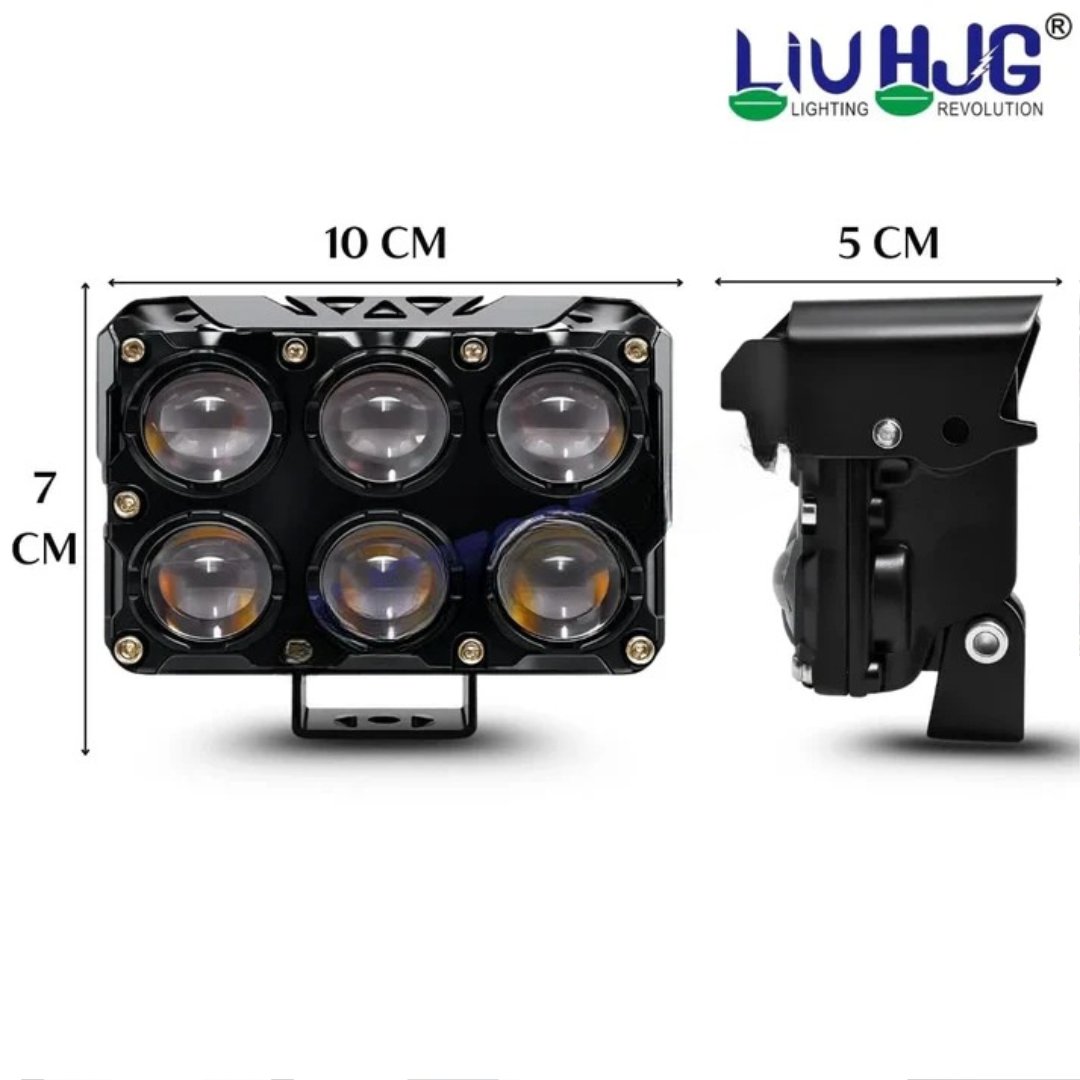 HJG 6 Lens Cube Red Blue 46W JC-32 LED Fog Light for Cars and Bikes