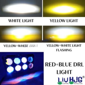 HJG 8 Lens Cube 50W LED Fog Light with Red Blue Flash Mode for Cars and Bikes