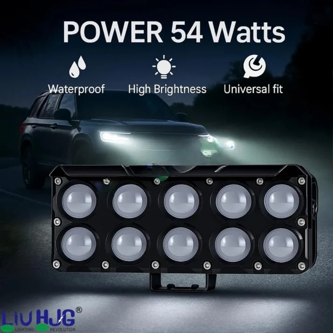 HJG 10 Lens Cube Red Blue 54W JC-34 LED Fog Light with Flash DRL for Cars and Bikes