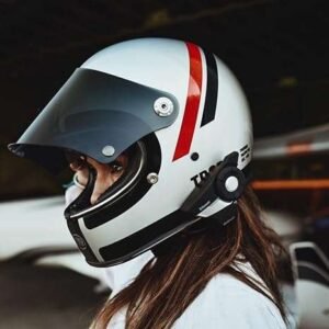 SENA 20S EVO Bluetooth communication system with HD speakers mounted on motorcycle helmet