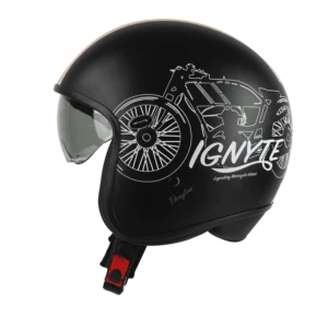 IGN-10 Retro Moto Matt Black with Orange Helmet with sun visor and fiberglass shell