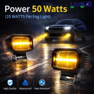 HJG W-07 Minus Cube 50W White and Amber Dual LED Foglight with DRL for Cars and Bikes