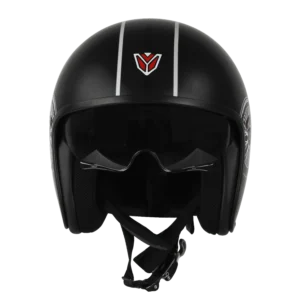 IGN-10 Retro Moto Helmet Mat Black with White – Fiberglass Shell, EPS Protection