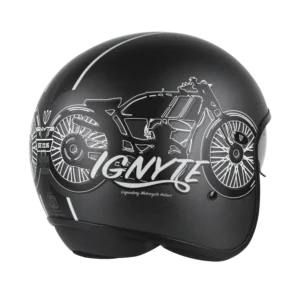 IGN-10 Retro Moto Glossy Axis Grey with White Helmet front and side view
