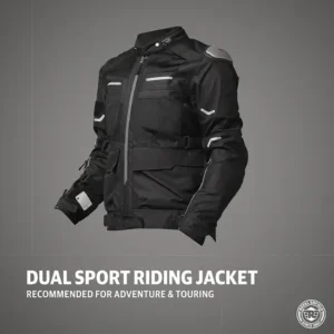 Royal Enfield Crossroader Riding Jacket Black with titanium sliders for touring riders