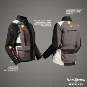 Royal Enfield Women’s Darcha Pro Riding Jacket Light Grey with CE armor and waterproof liner