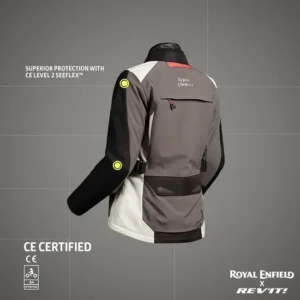 Royal Enfield Women’s Darcha Pro Riding Jacket Light Grey with CE armor and waterproof liner