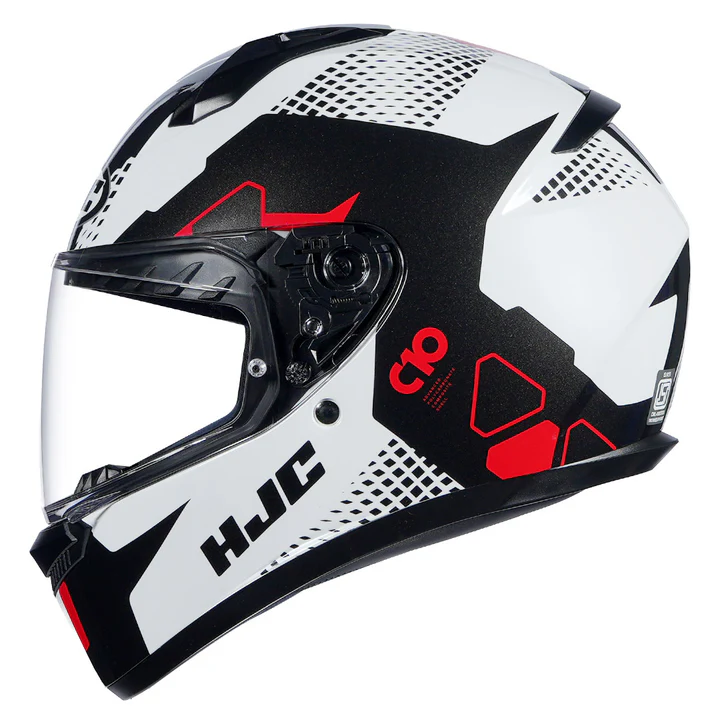 HJC C10 Aspa Helmet Black White Red full face helmet front view