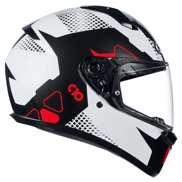 HJC C10 Aspa Helmet Black White Red full face helmet front view