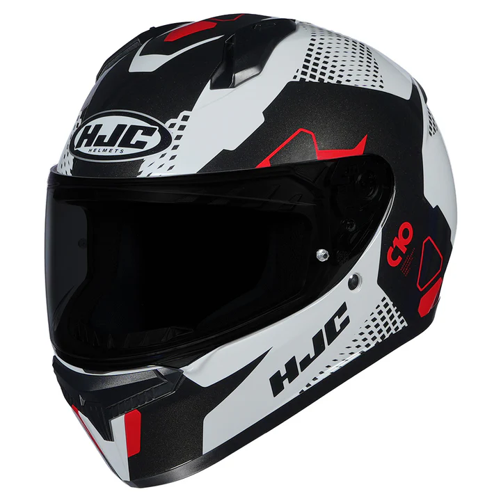 HJC C10 Aspa Helmet Black White Red full face helmet front view