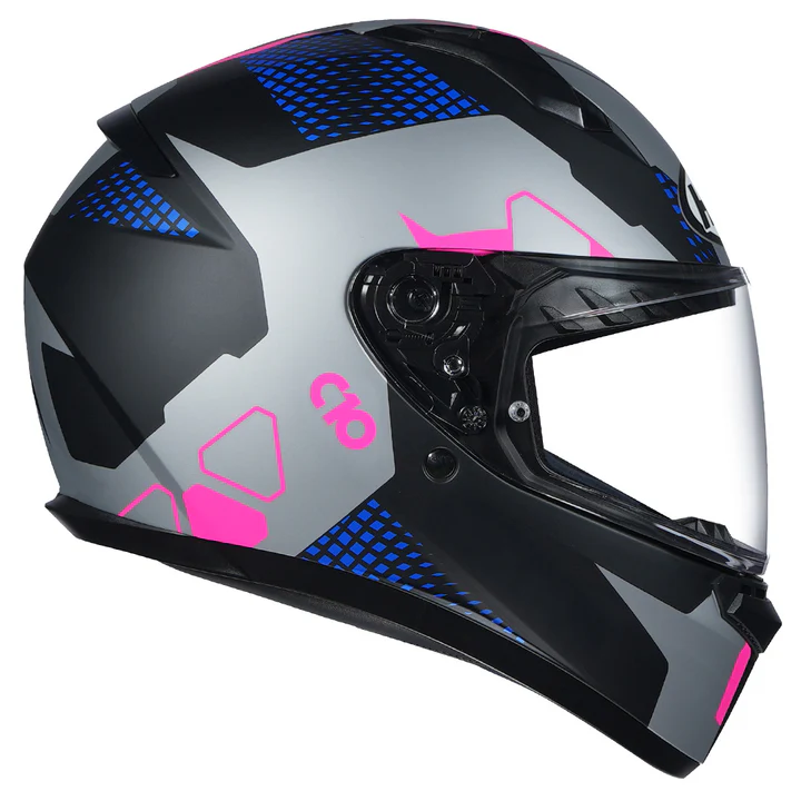 HJC C10 Aspa Helmet Silver Blue Pink full face helmet with wide visor and aerodynamic design