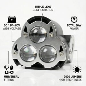 HJG G15 Dragon Triple Lens LED Fog Light 30W with White Yellow Flash Mode for Cars and Bikes