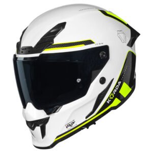Korda Icon Tokio Helmet Fluorescent Yellow full face helmet with dual visor and aerodynamic spoiler