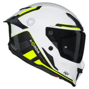 Korda Icon Tokio Helmet Fluorescent Yellow full face helmet with dual visor and aerodynamic spoiler