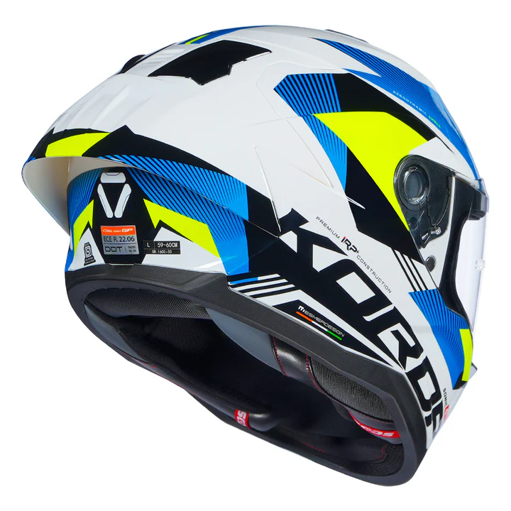 Korda Sonic GP Brave Helmet Fluorescent Yellow full face helmet with dual visor and rear spoiler